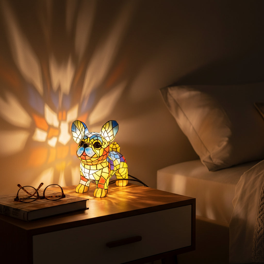 Lâmpada Bulldog Francês Figura Artística de Cão Iluminação Interior