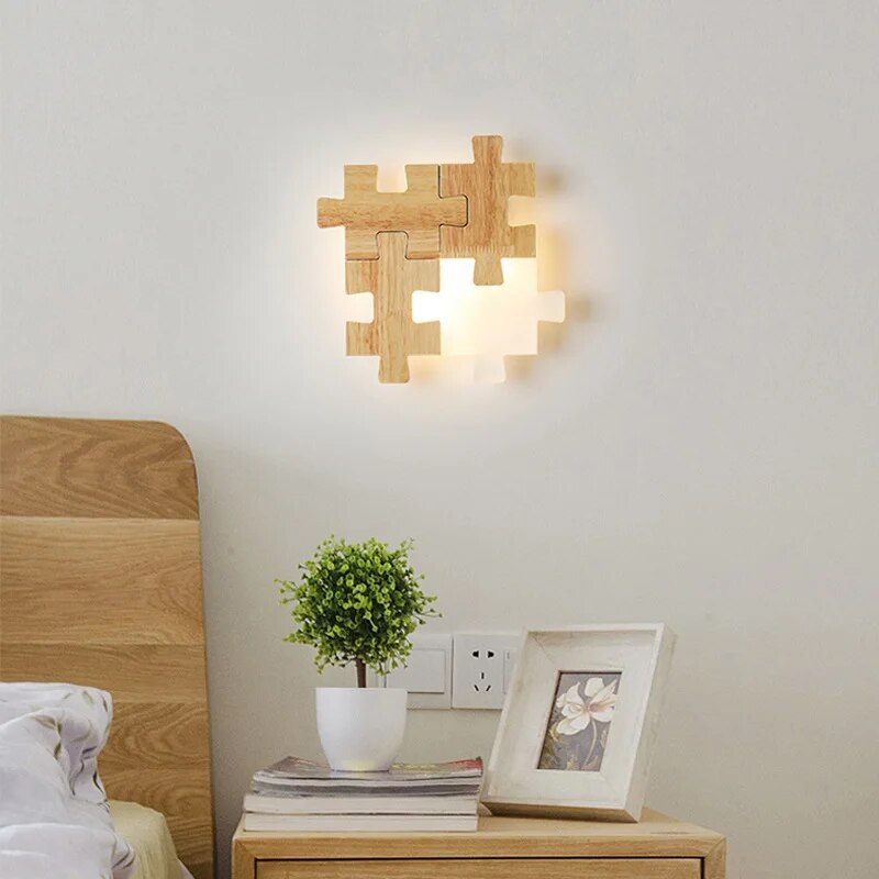 PuzzleGlow - Houten Puzzel Wandlamp LED – Creatieve Kinderkamer- en Woonkamerlamp