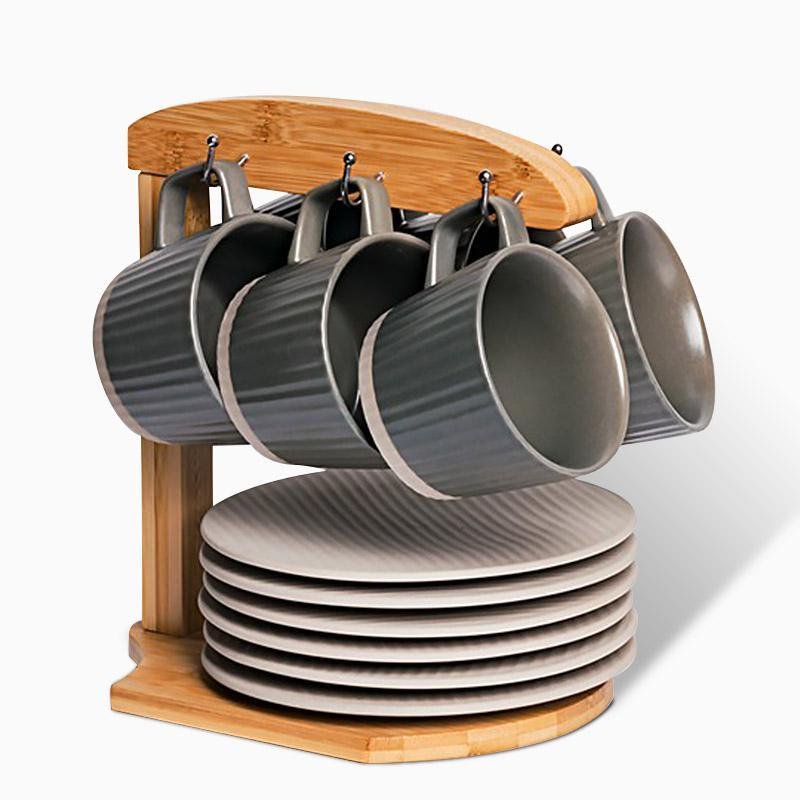 Juego de tazas de café de gres blanco y gris de 2/4/6 piezas