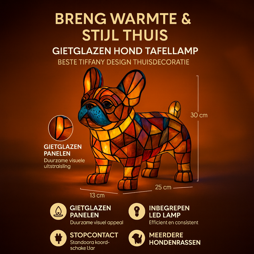 Tafellamp Glas In Lood Hond Tiffany Stijl Decoratieve Dierenlamp