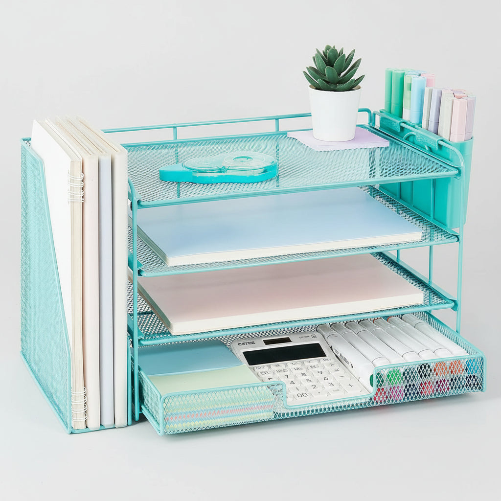 Organizador de Secretária Gaveta Ajustável Suporte Vertical para Pastas Armazenamento de Escritório