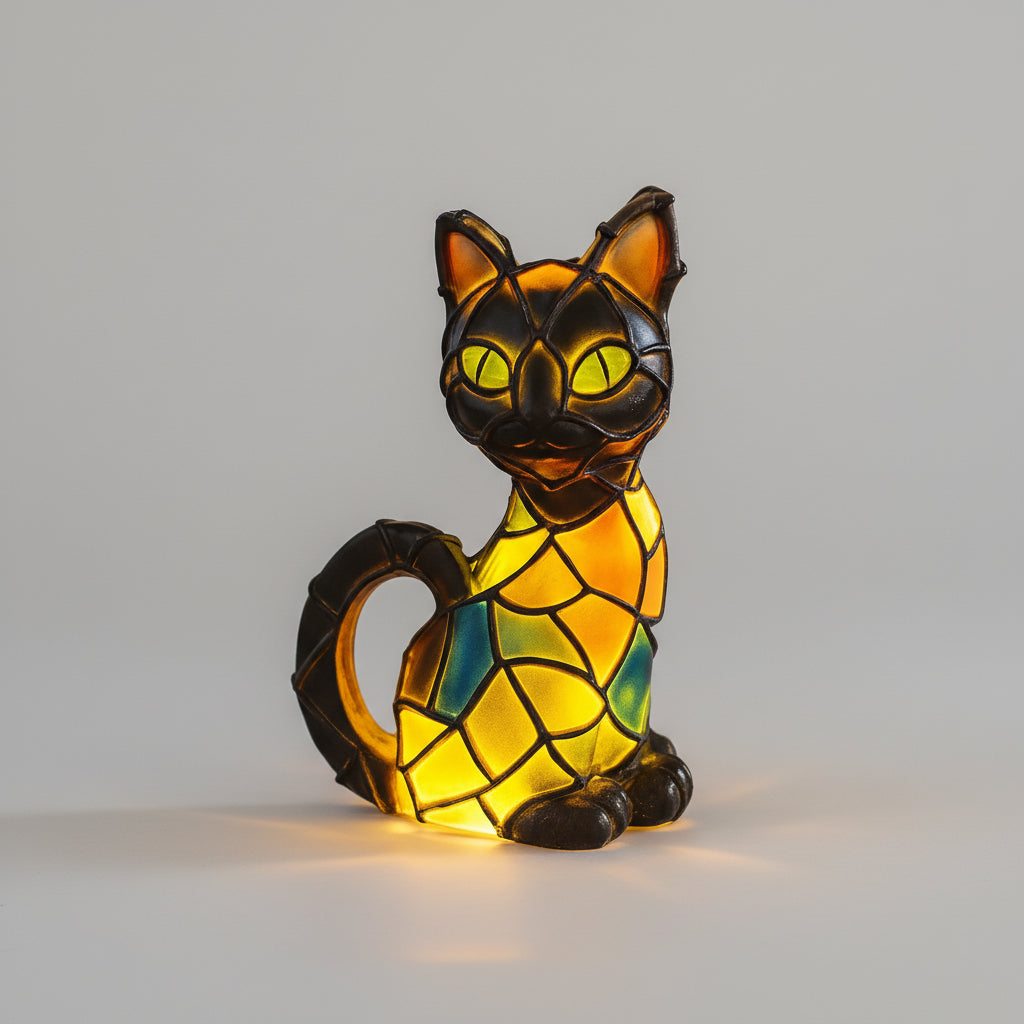 Lâmpada Kat em Resina Manchada Lâmpada Artística de Figura Brilho Quente