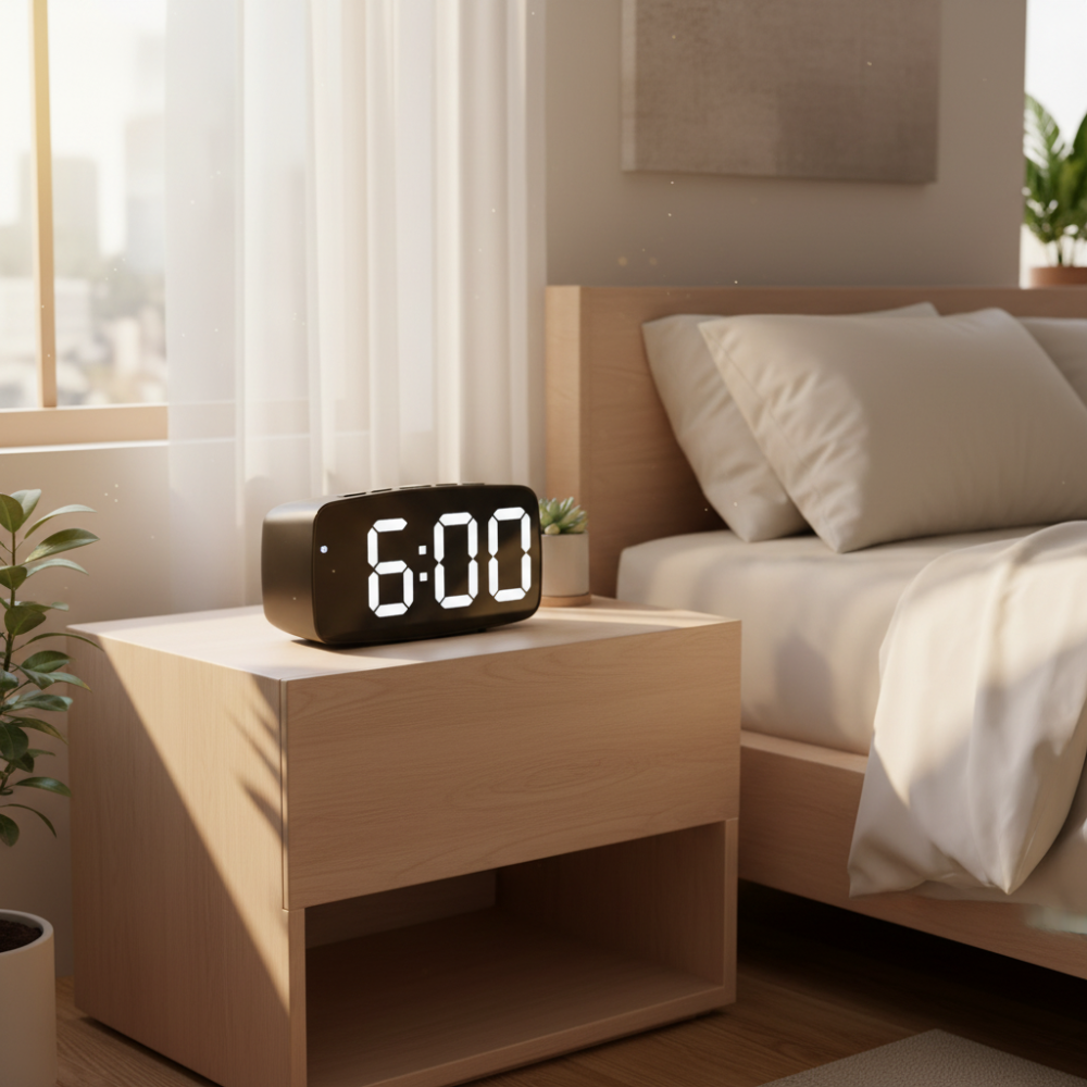TimeGlow - Despertador Digital LED Compacto com Brilho Ajustável