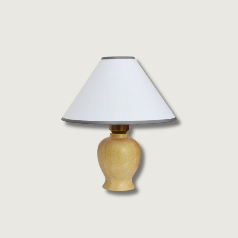 LumiWood - Lámpara de mesa con base de madera y pantalla de tela