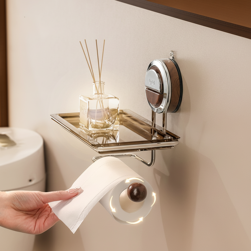 Suction Cup Toilet Paper Holder No Drilling Stainless Steel Easy Install