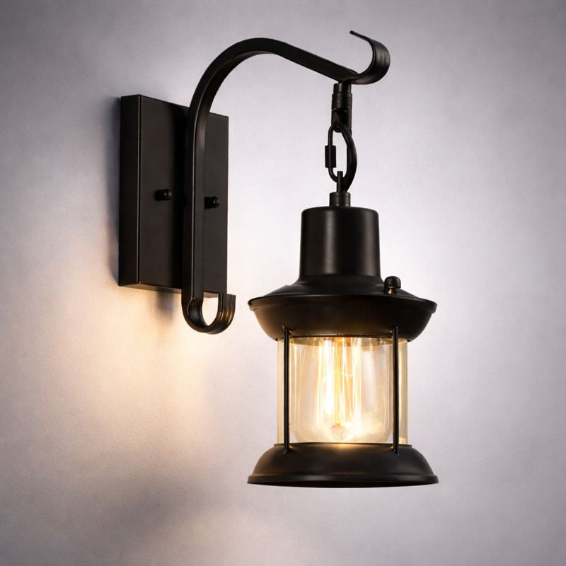 Candeeiro de Parede Vintage Lantaarn LED Preto Quarto/Sala Madeira Metal