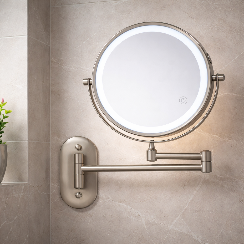 Espelho LED Parede Maquiagem Metal Ampliação Ajustável