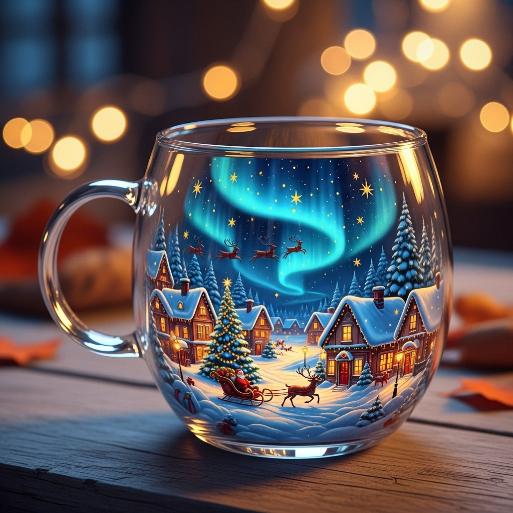 Glass Mug Christmas Winter Design Warm Drinks Table Decoration