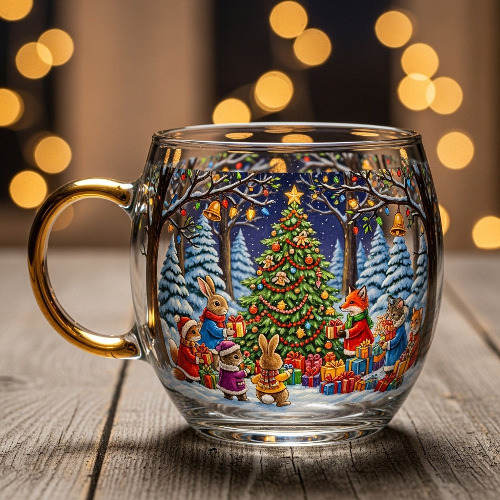 Glass Mug Christmas Winter Design Warm Drinks Table Decoration