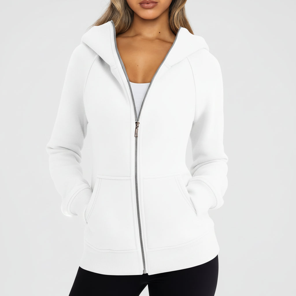 Sweatshirt com fecho de correr para senhora, corte justo, mistura de algodão, colete casual