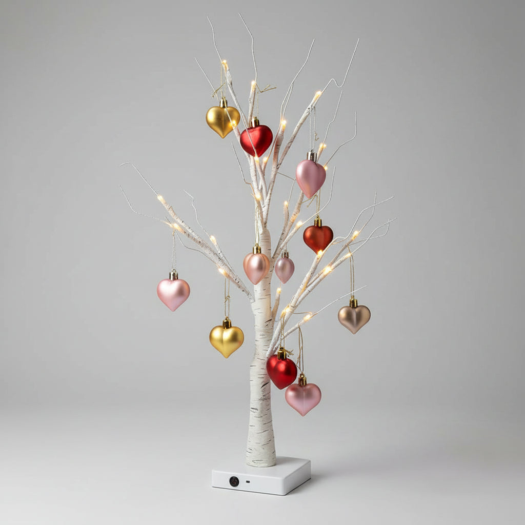 Árvore de São Valentim Iluminada Ornamentos em Forma de Coração Decoração