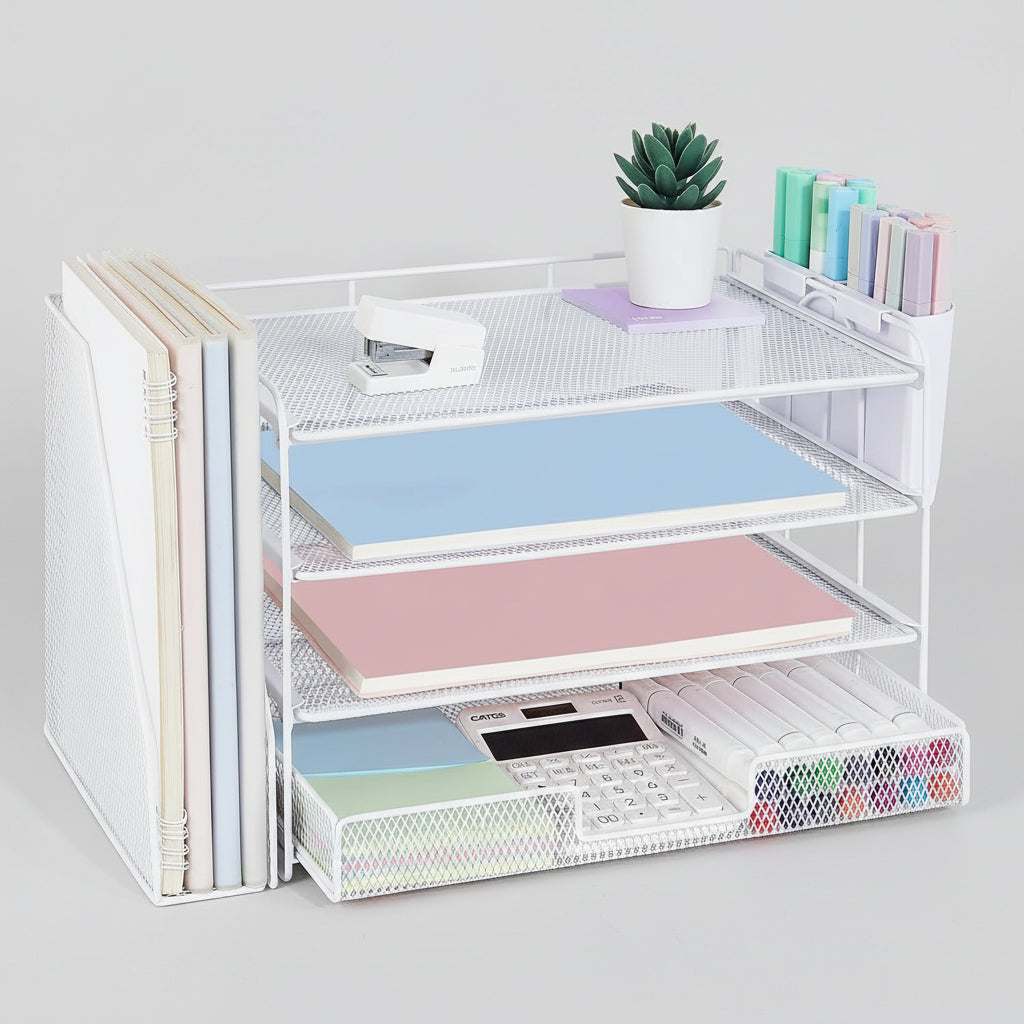 Organizador de Secretária Gaveta Ajustável Suporte Vertical para Pastas Armazenamento de Escritório