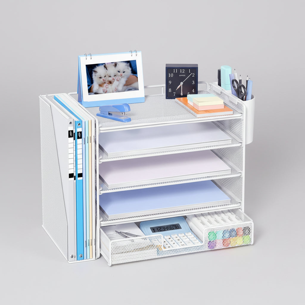 Organizador de Secretária Gaveta Ajustável Suporte Vertical para Pastas Armazenamento de Escritório