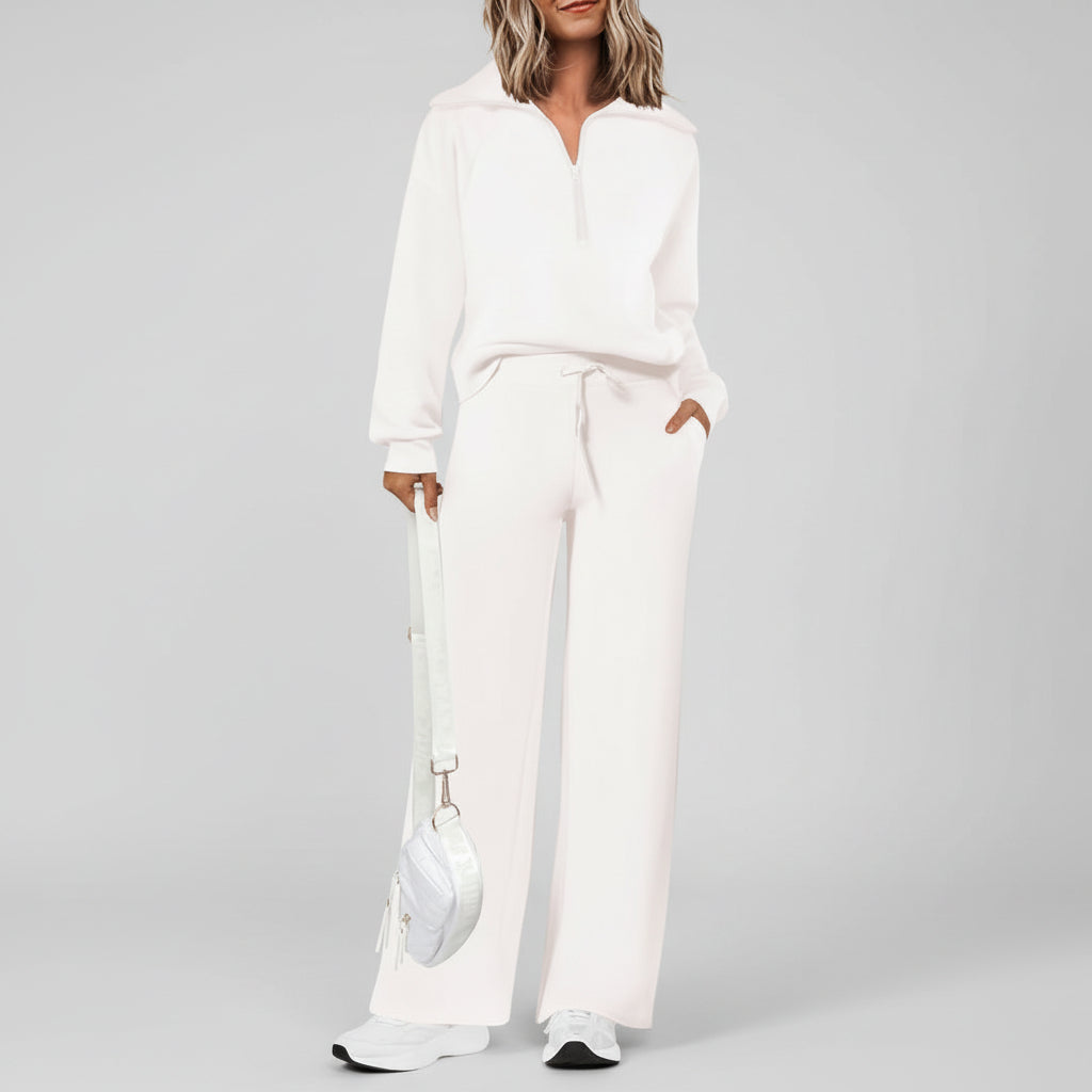 Casual Dames Tracksuit Set Half Zip Sweatshirt Palazzo Pants