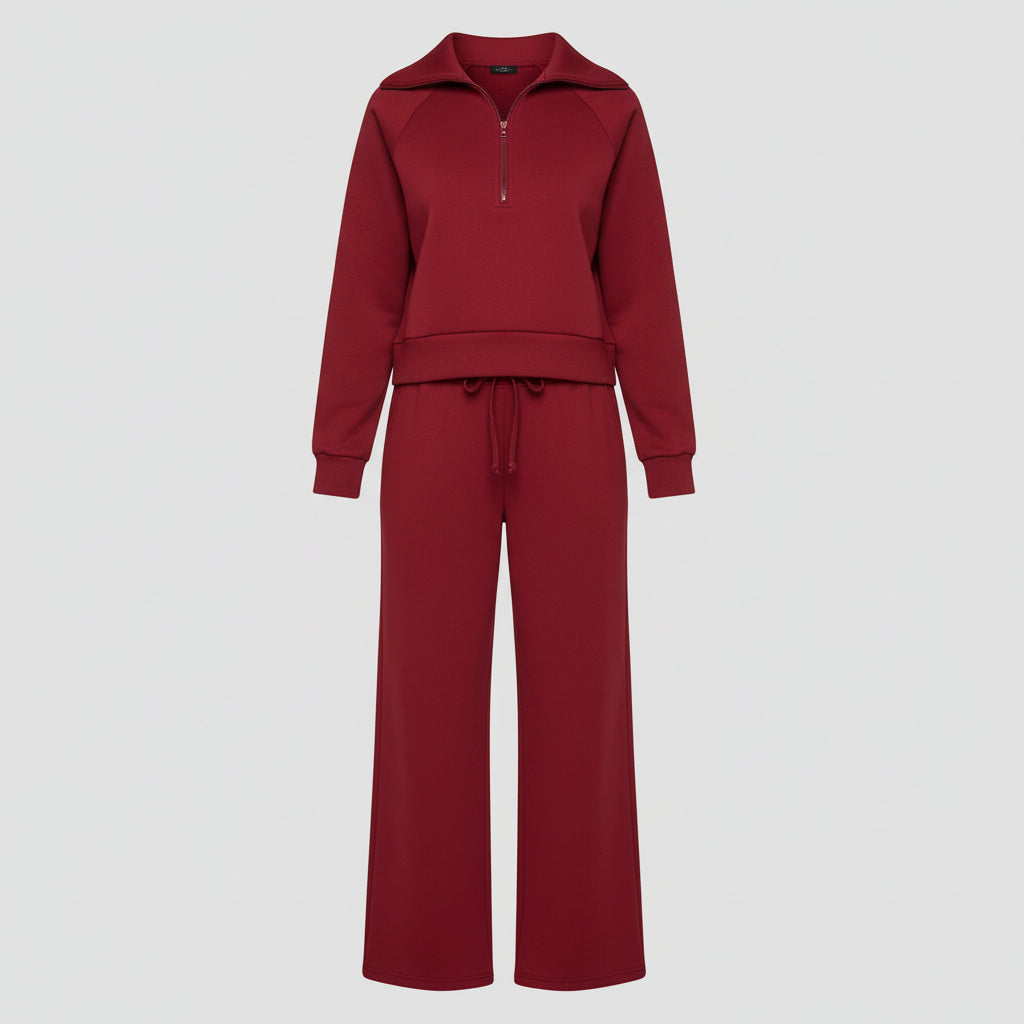 Casual Dames Tracksuit Set Half Zip Sweatshirt Palazzo Pants