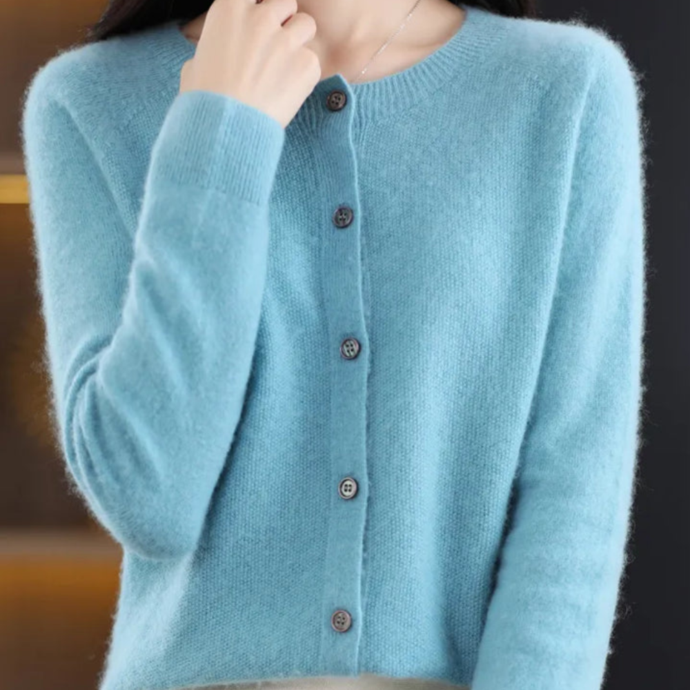 Women's Merino Wool Cardigan Sweater O-Neck Knit Fashion 10