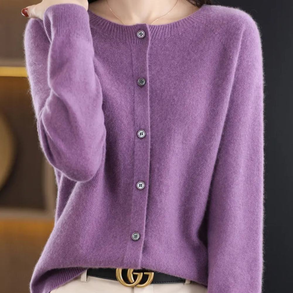 Women's Merino Wool Cardigan Sweater O-Neck Knit Fashion 11