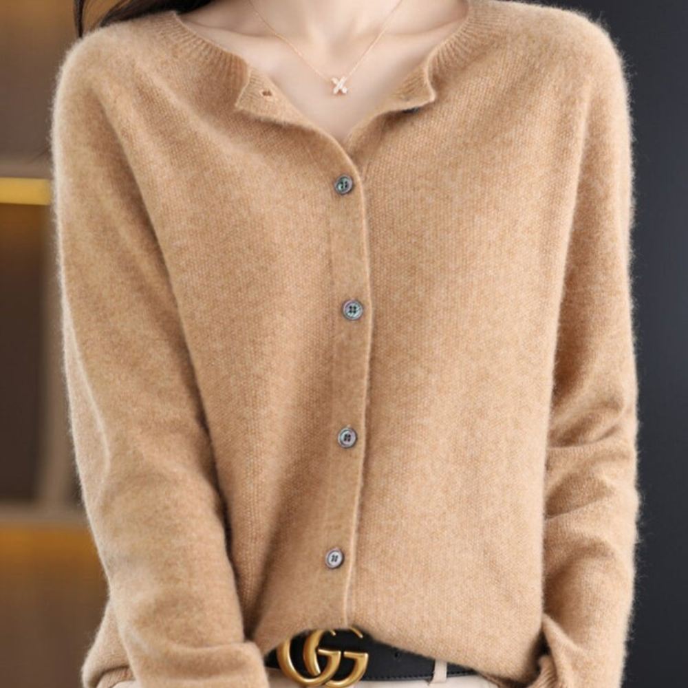 Women's Merino Wool Cardigan Sweater O-Neck Knit Fashion 14