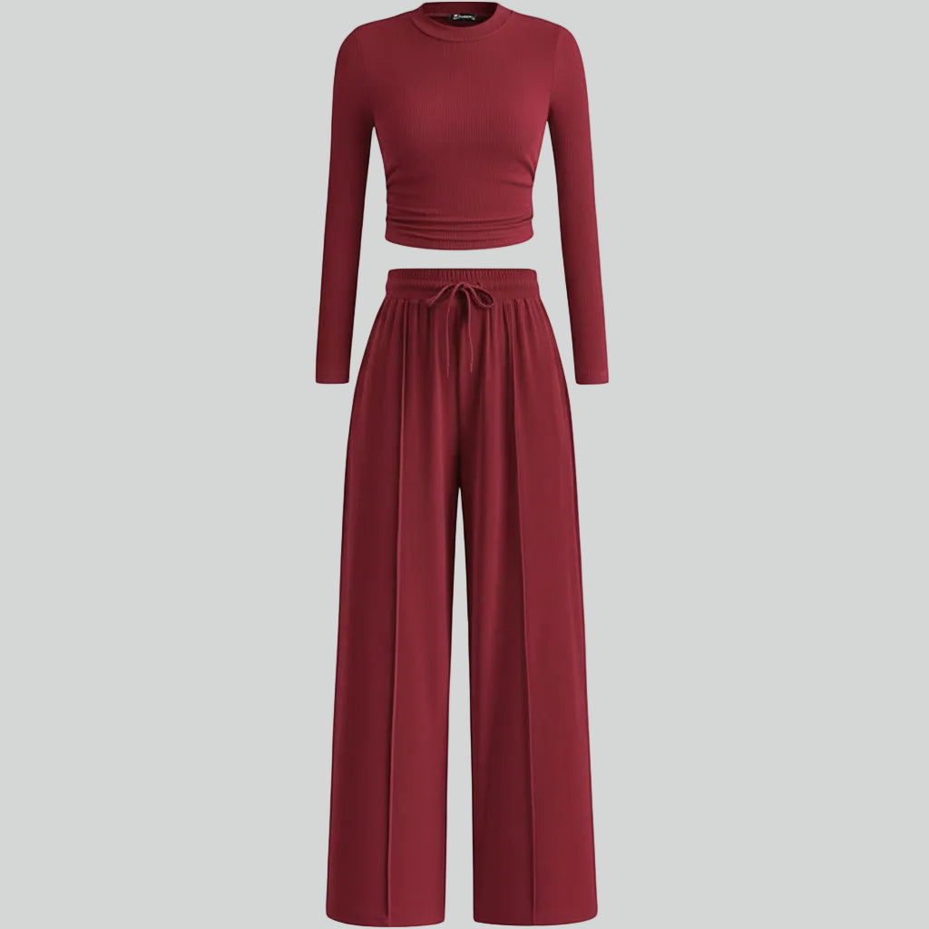 Conjunto de Duas Peças para Mulher Roupa Confortável para Estar em Casa Calças Largas