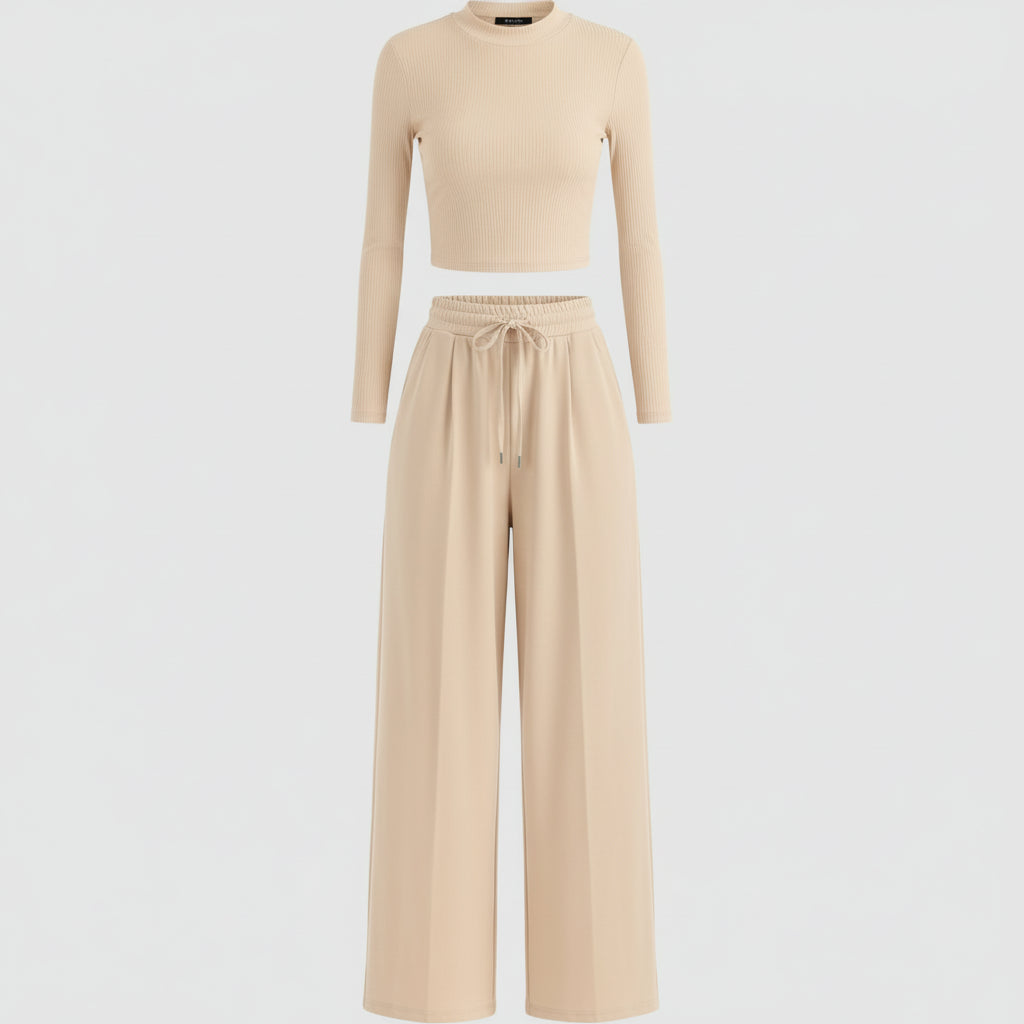 Conjunto de Duas Peças para Mulher Roupa Confortável para Estar em Casa Calças Largas