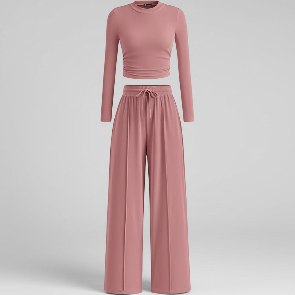 Conjunto de Duas Peças para Mulher Roupa Confortável para Estar em Casa Calças Largas