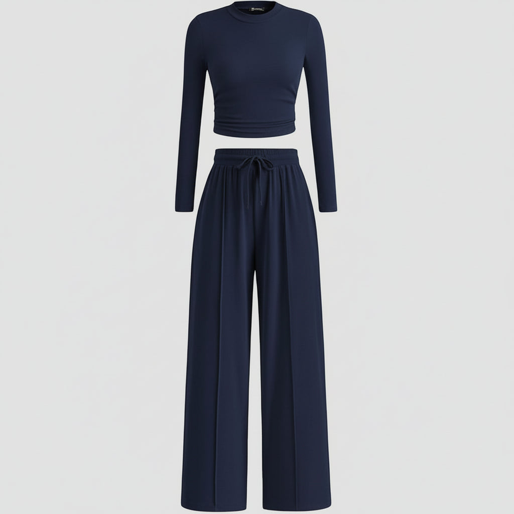 Conjunto de Duas Peças para Mulher Roupa Confortável para Estar em Casa Calças Largas