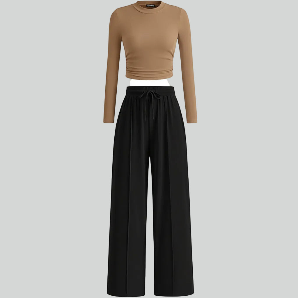 Conjunto de Duas Peças para Mulher Roupa Confortável para Estar em Casa Calças Largas