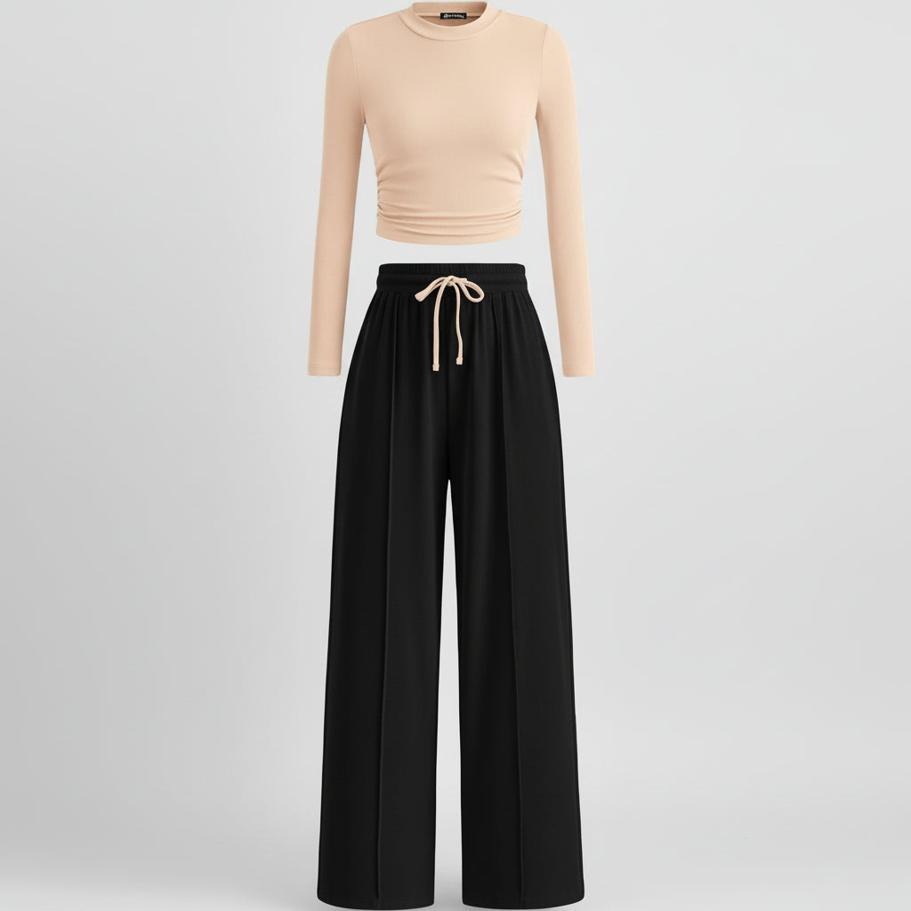 Conjunto de Duas Peças para Mulher Roupa Confortável para Estar em Casa Calças Largas