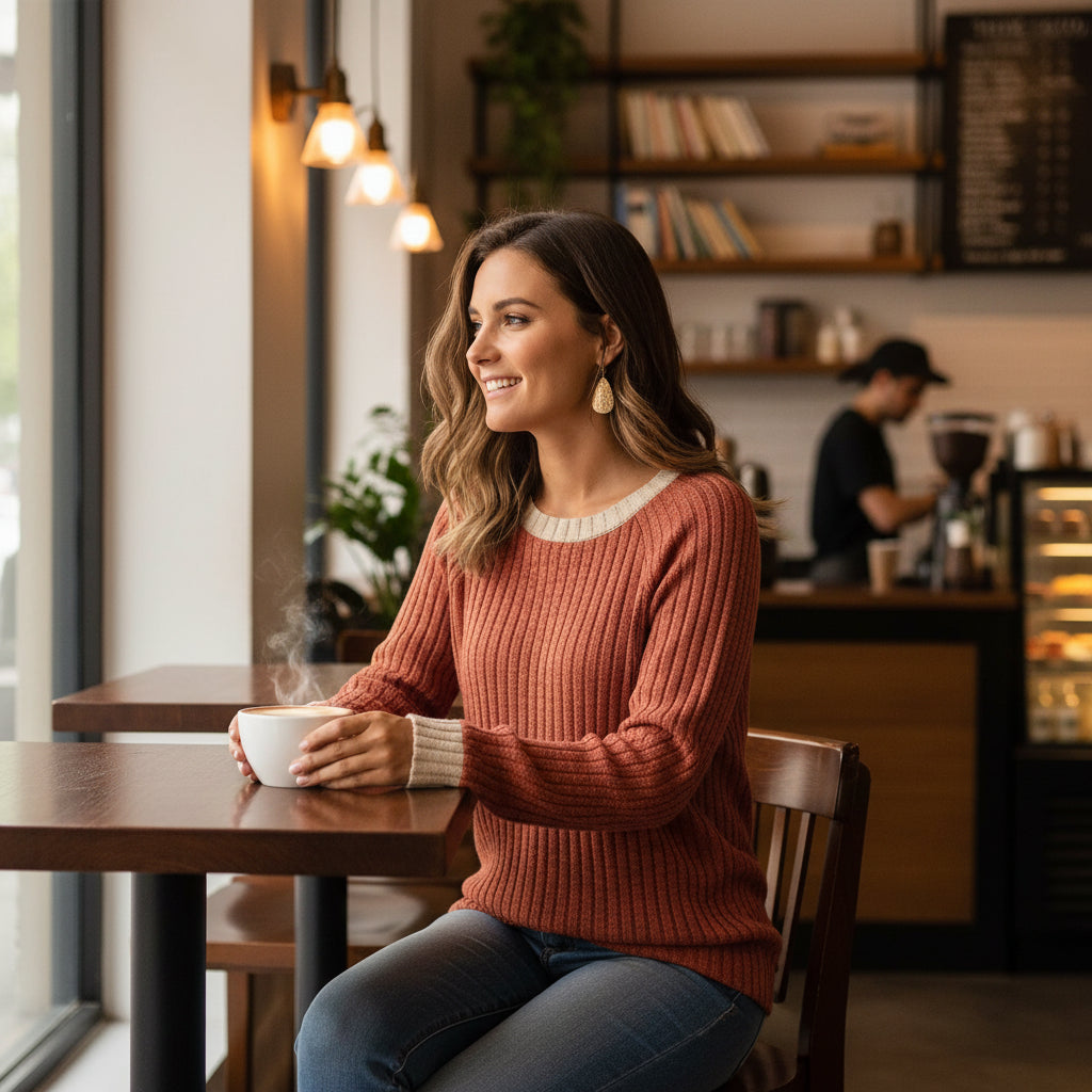 Camisas de Manga Comprida WIHOLL para Mulher Suéteres Leves Conjuntos de Outono 2025 Roupa de Inverno com Blocos de Cor Elegante Casual Macia