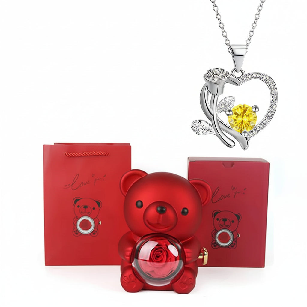 Rode Beer Jewelry Heart Shaped Crystal Silver Necklace