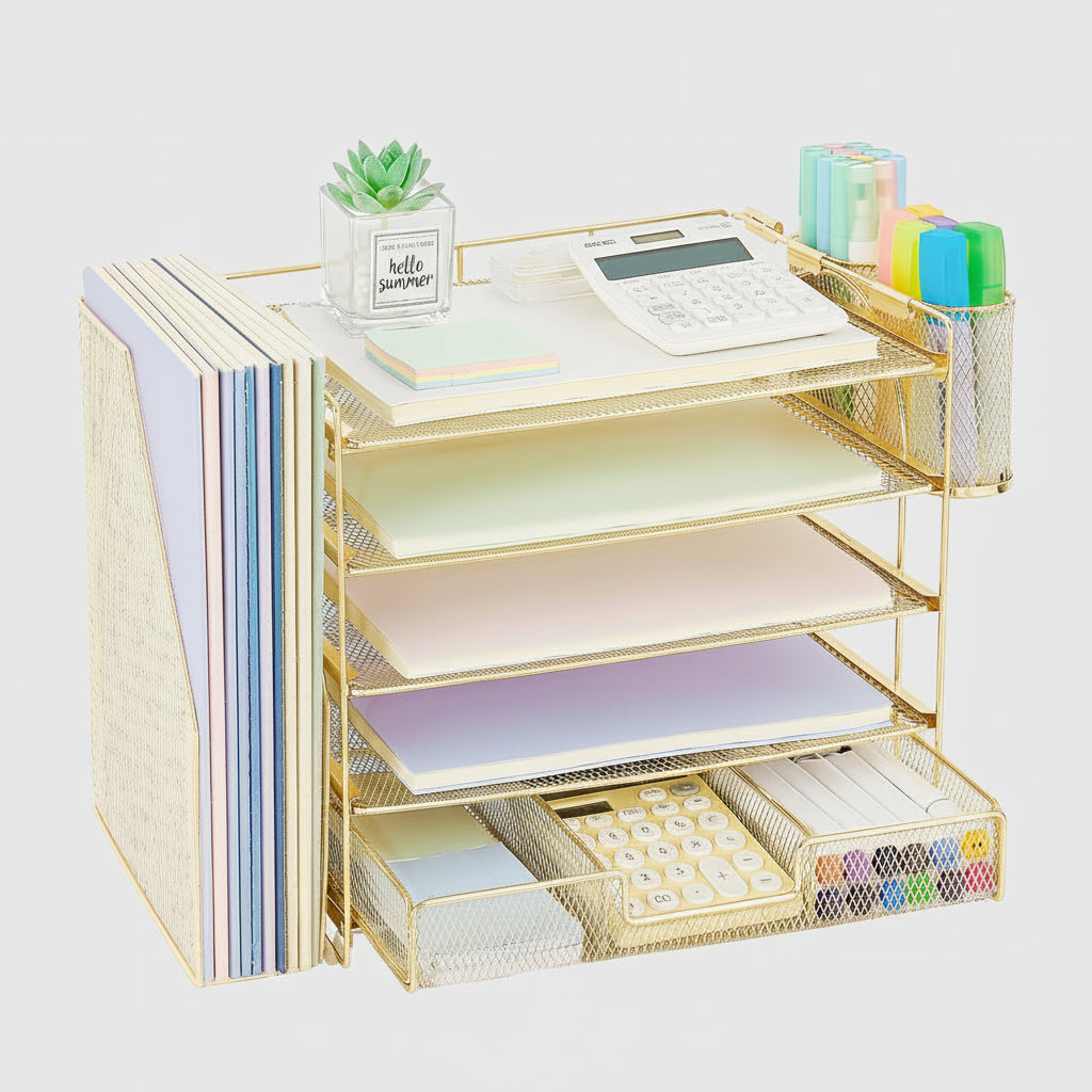 Organizador de Secretária Gaveta Ajustável Suporte Vertical para Pastas Armazenamento de Escritório