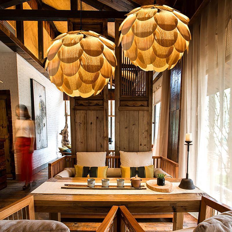 Rustieke Ananasvormige Houten Hanglamp