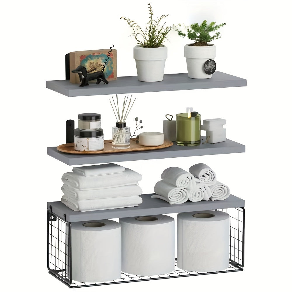 ShelfSet - Houten Drijvende Opbergrekken - Set van 3 Badkamer Planken