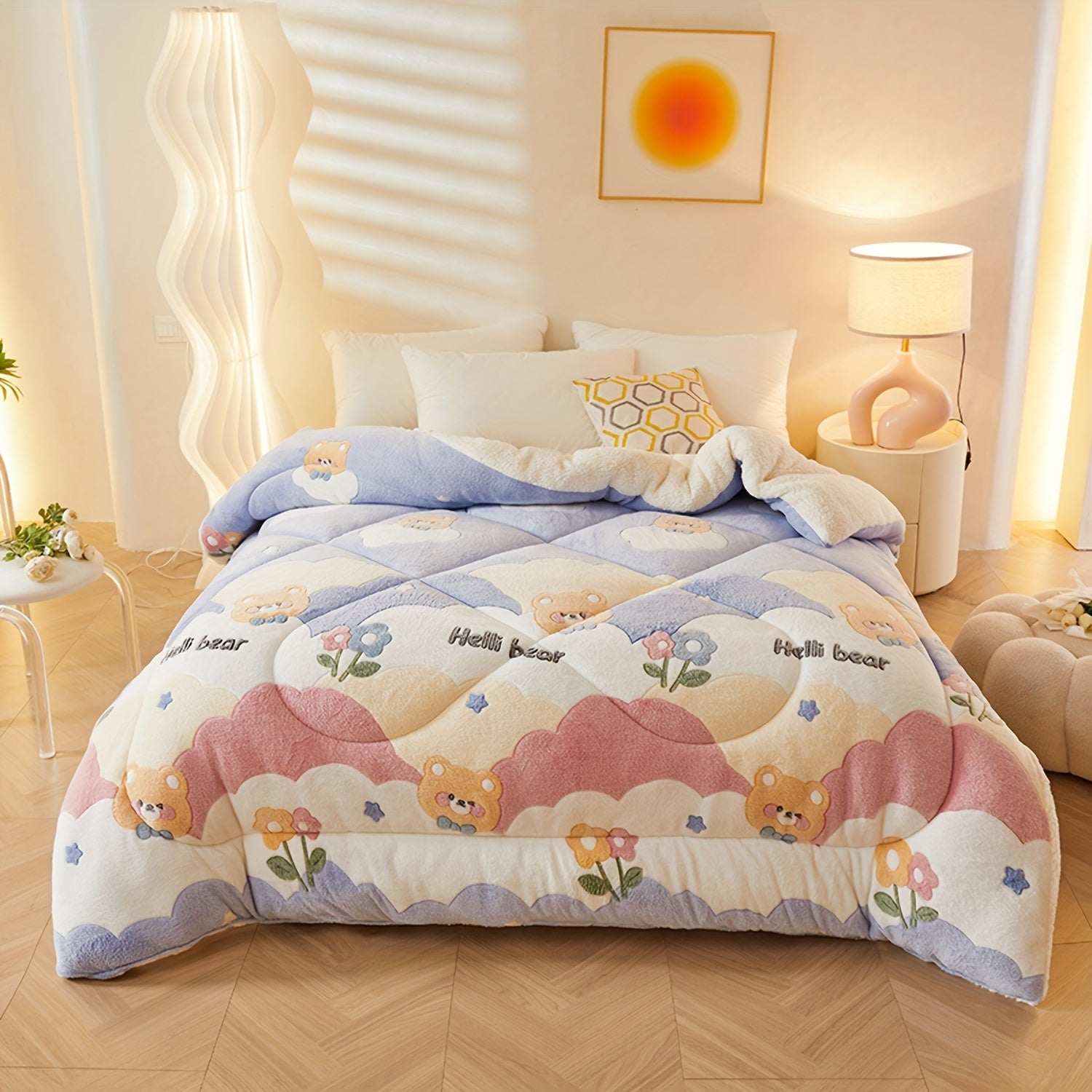 Soft Floral Fleece Winter Duvet – Warm Polyester Cover for Autumn and Winter, Suitable for Bedrooms and Guest Rooms