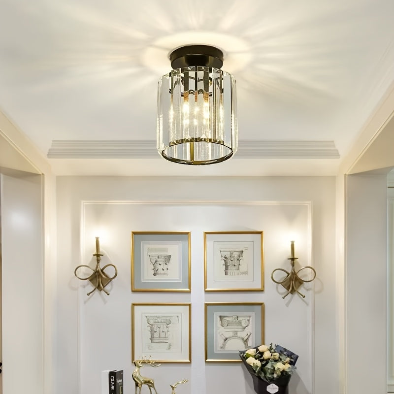 CrystalLuxe - Modern E27 LED Ceiling Lamp, Black Gold with Crystal Glass