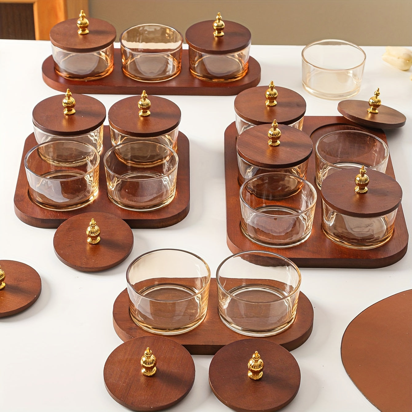 GlassSet - Luxe Glazen Snackkommen met Acaciahouten Dienblad