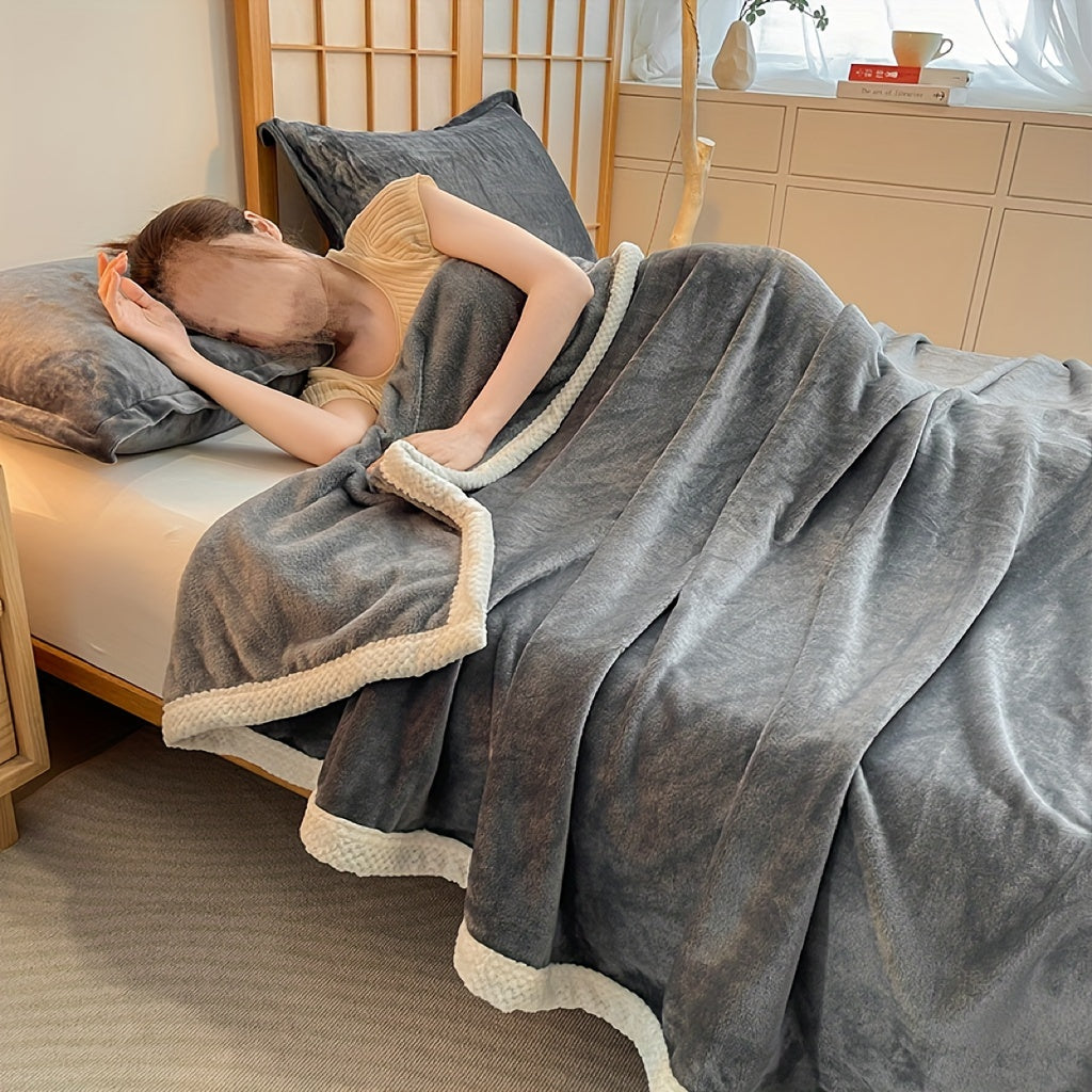 Dubbelzijdige Coral Fleece Deken - Dikke Winter Flanel, Zachte Fluwelen Sofa Siësta Deken met Non-woven Weefsel, Machinewasbaar