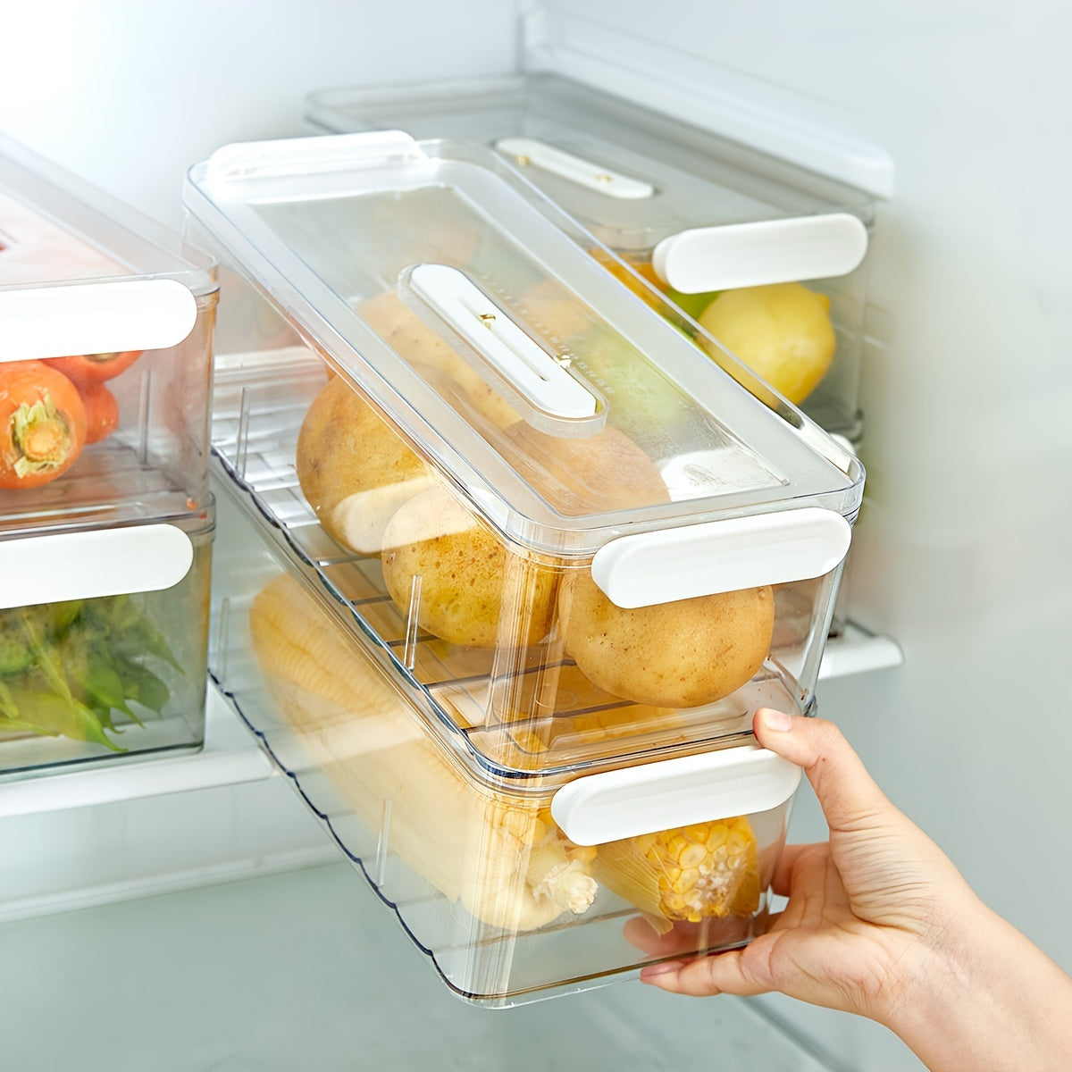 1 unidad Caja de almacenamiento para refrigerador – Contenedor de conservación de PET seguro para alimentos, capa simple/doble