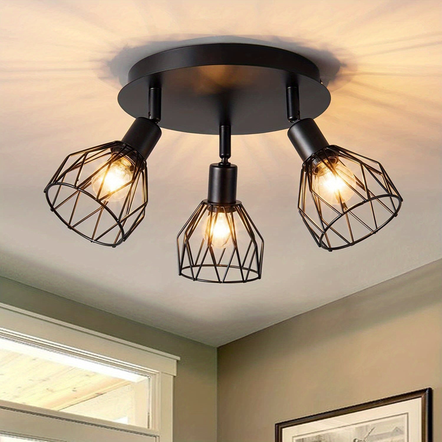 RusticGlow - Farmhouse Style Black Ceiling Lamp with Rotating Lampshades