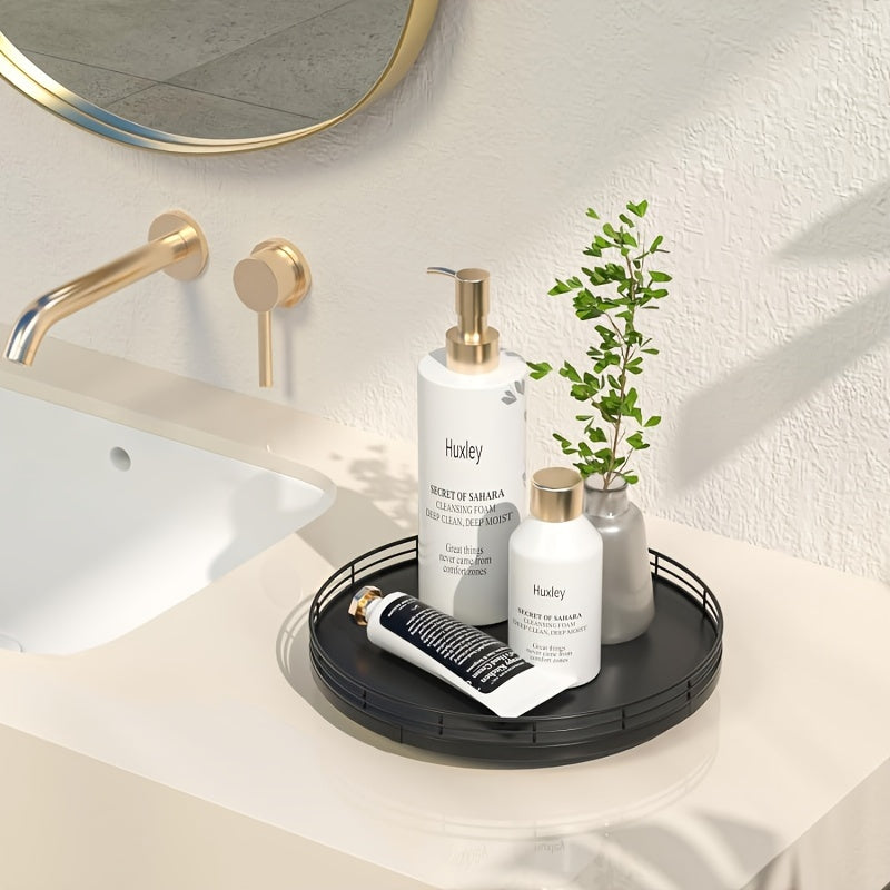 UrbanTray - Vassoio Rotondo Nero | Design Geometrico in Legno per Cucina e Toeletta