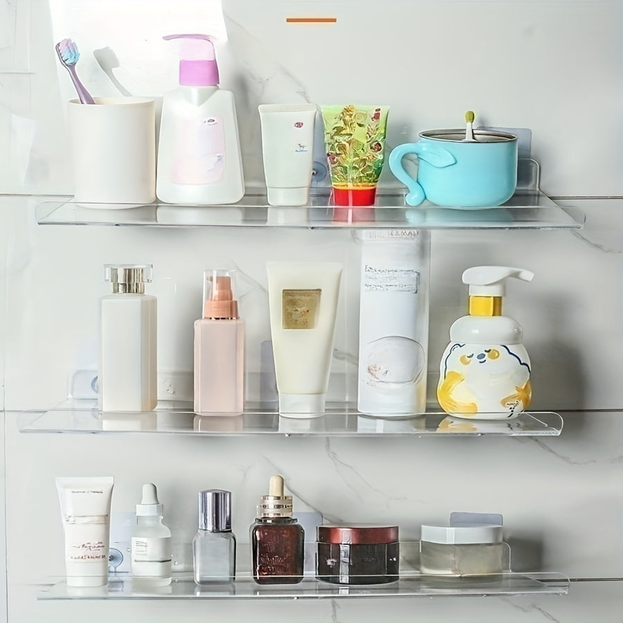 Acrylic Shelf - Floating Hanging Shelf - Drill-Free Shower Rack and Storage Shelf