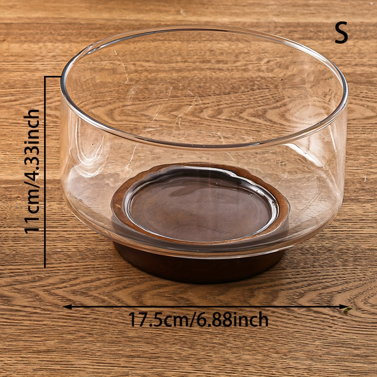 GlassServe-Fruitschaal - Glazen Fruitschaal met Houten Basis voor Keukentafel