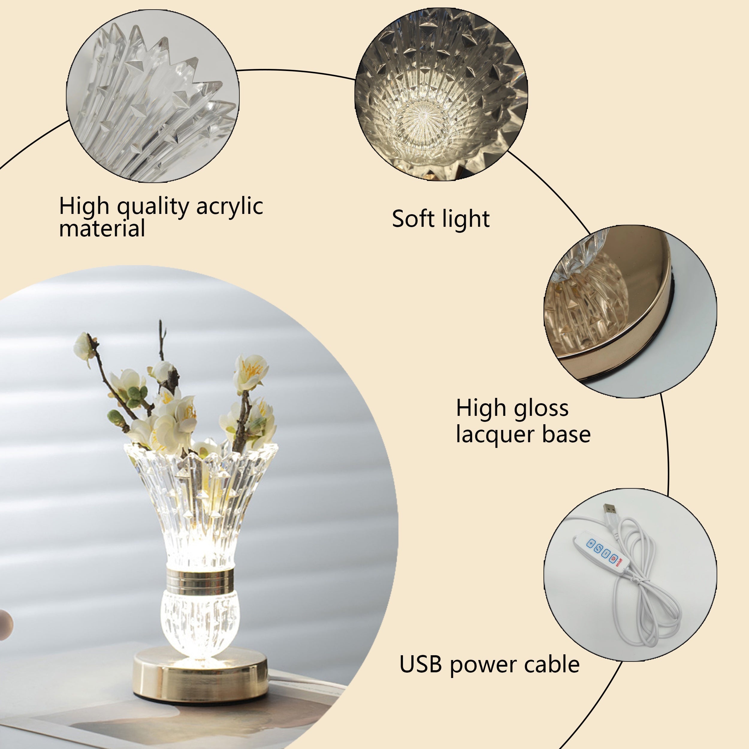 CrystalGlow - Moderne LED Kristallen Tafellamp met Dimbare Verlichting