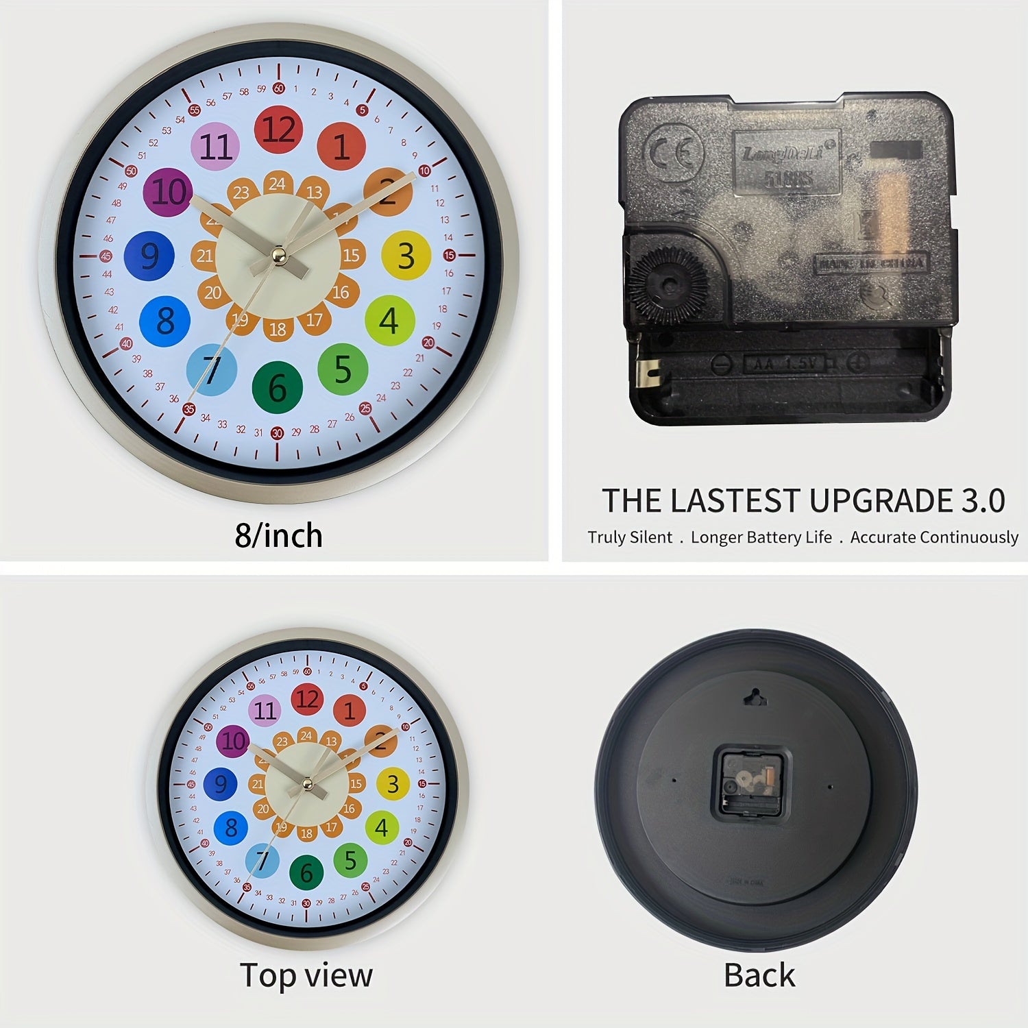 8-inch Kunststof Wandklok - Zonnebloem Ontwerp, Stille Klok