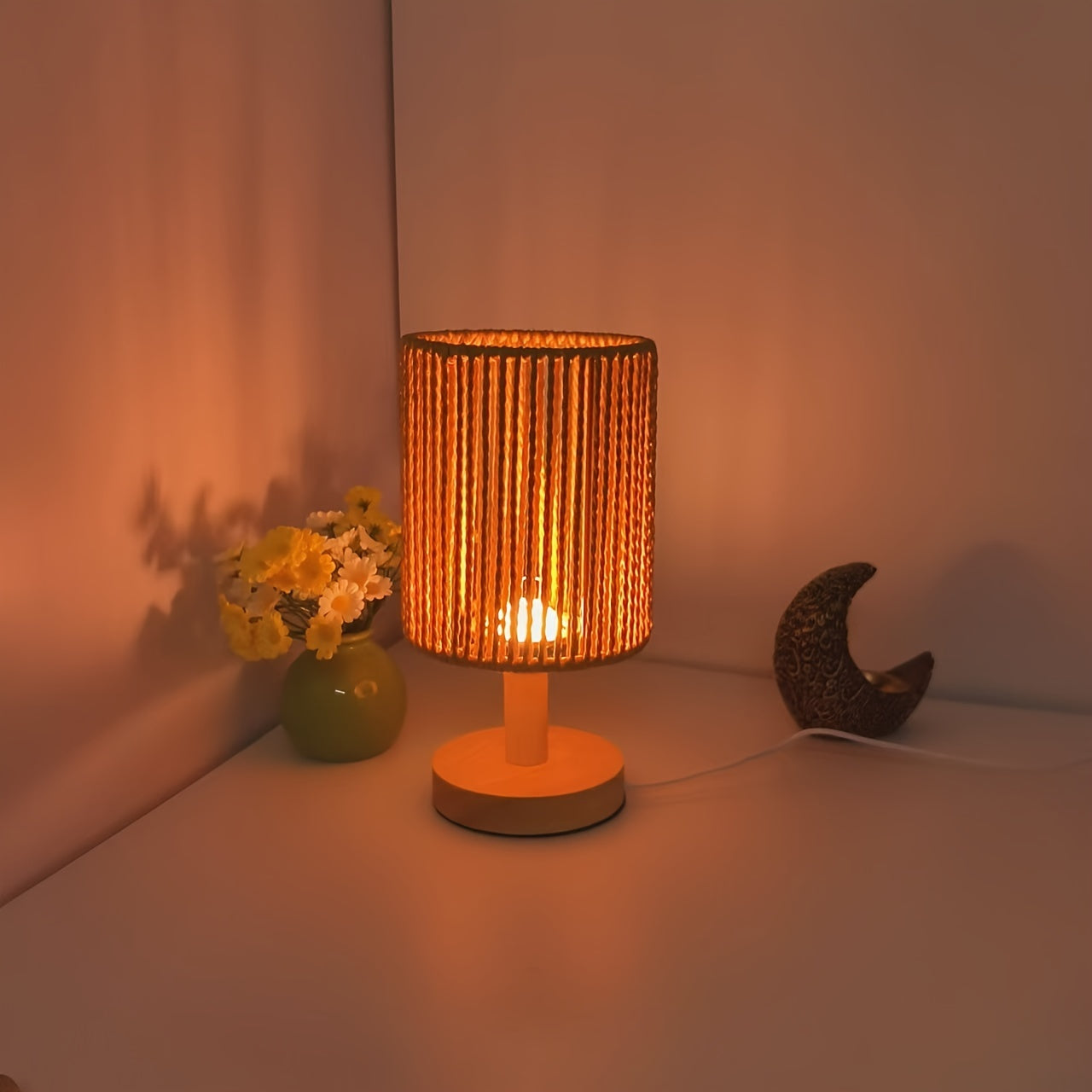 BarrelGlow - Lampada da Scrivania in Legno con Motivo a Strisce