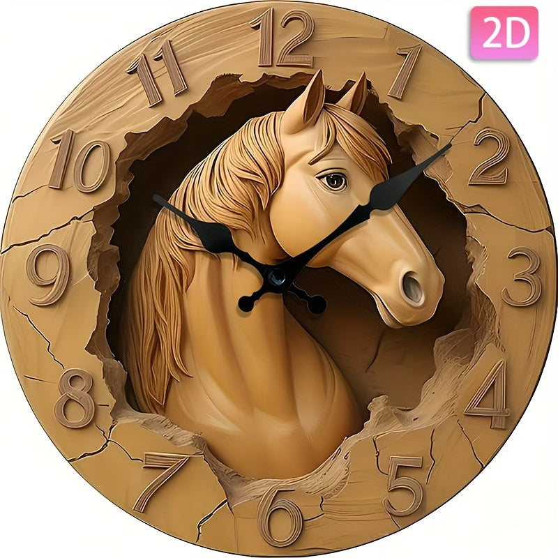 EquineElegance - Wooden Carved Silent Wall Clock