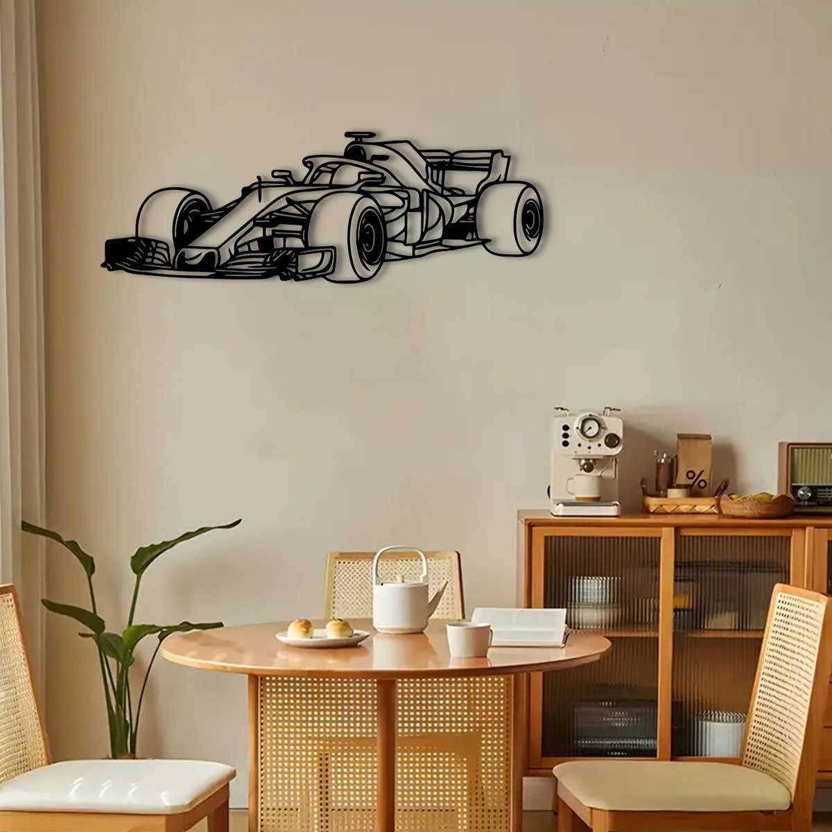 RaceSculpt - Formule Raceauto Metalen Muursculptuur