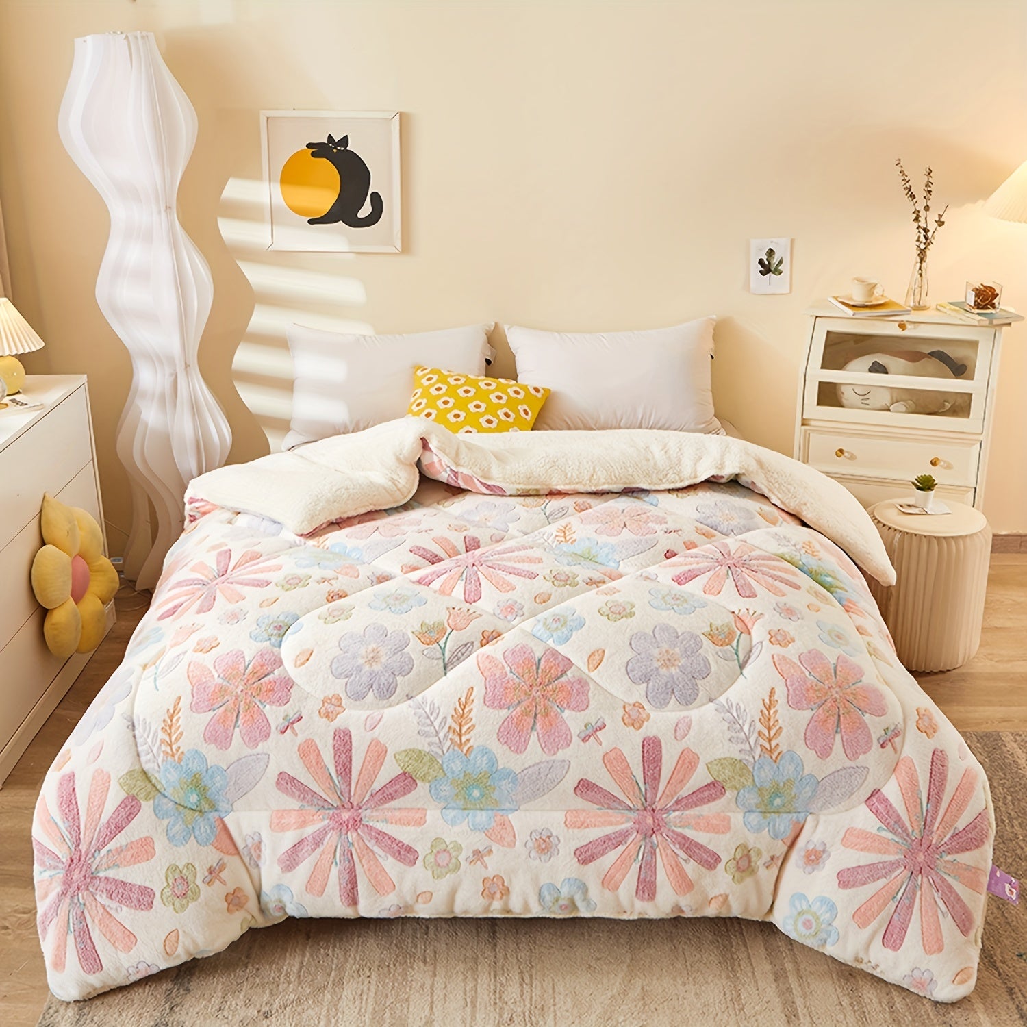 Soft Floral Fleece Winter Duvet – Warm Polyester Cover for Autumn and Winter, Suitable for Bedrooms and Guest Rooms
