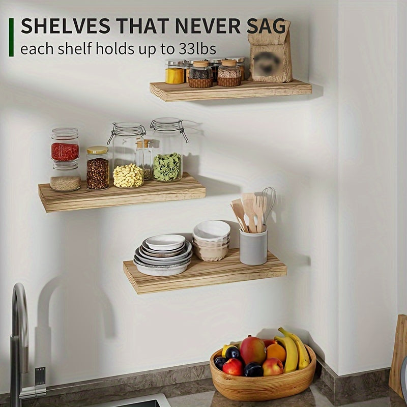 RusticShelf - 3-delige Zwevende Planken Set - Houten Opbergrekken in Zwart