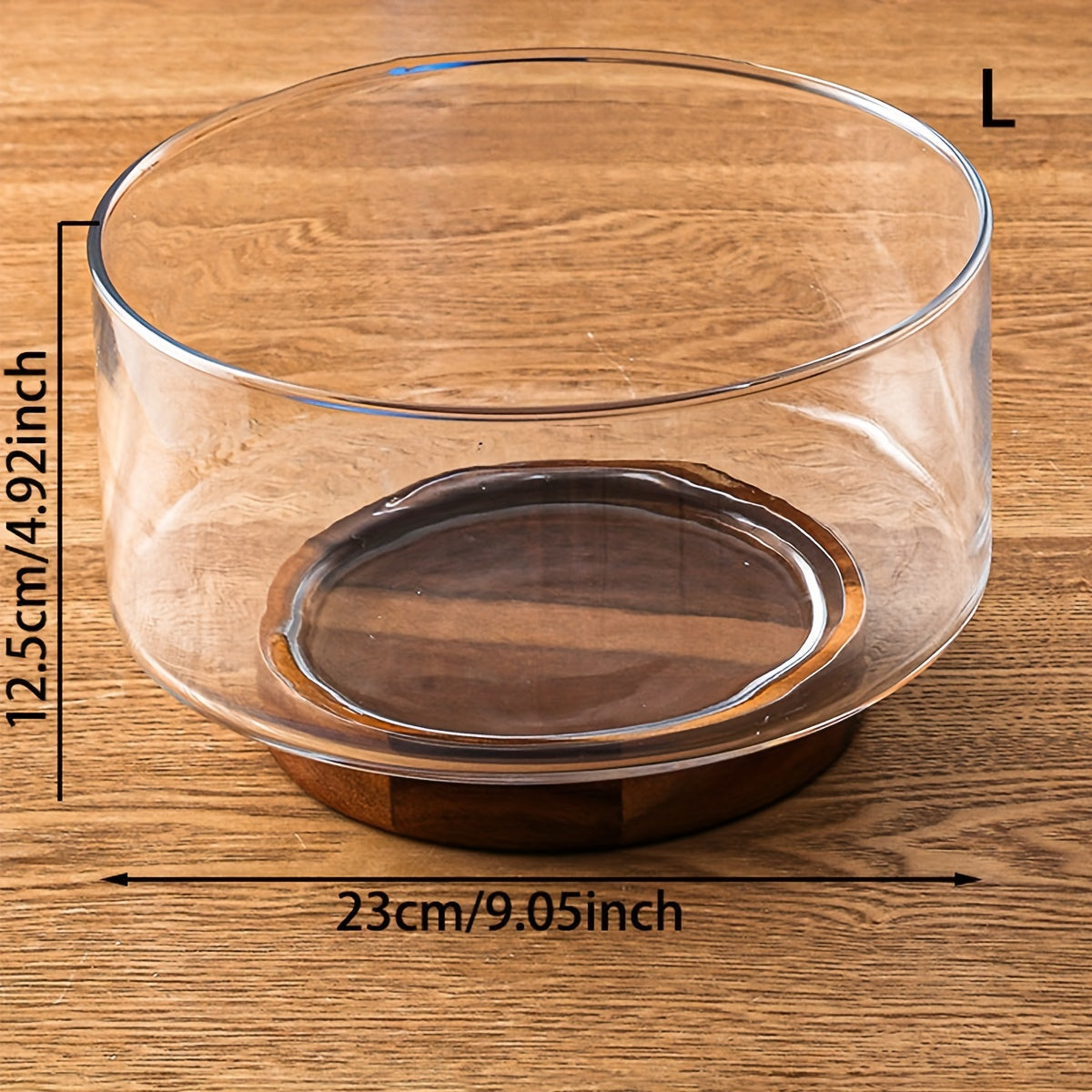 GlassServe-Fruitschaal - Glazen Fruitschaal met Houten Basis voor Keukentafel